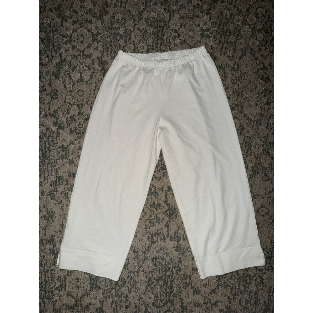 Bryn Walker Cotton Pants S White Wide Leg Pull On Womens Lagenlook Cropped‎